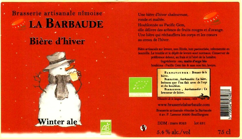 etiquette BRASSERIE LA BARBAUDE 54