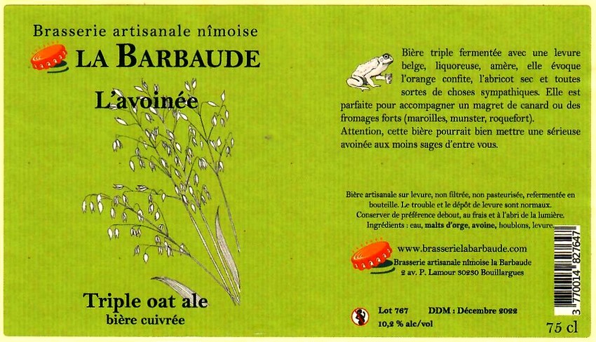 etiquette BRASSERIE LA BARBAUDE 55