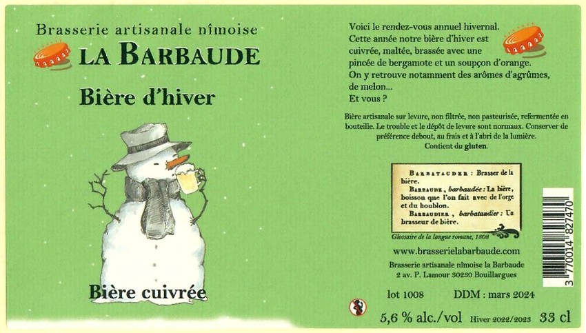 Etiquette BRASSERIE LA BARBAUDE 66