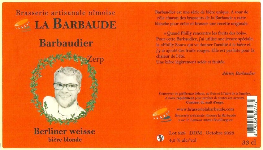 Etiquette BRASSERIE LA BARBAUDE 69