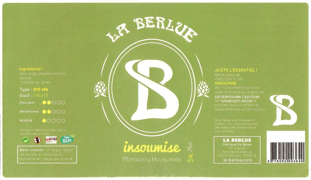 Etiquette BRASSERIE LA BERLUE 10