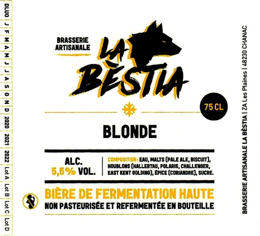 etiquette BRASSERIE LA BESTIA 15