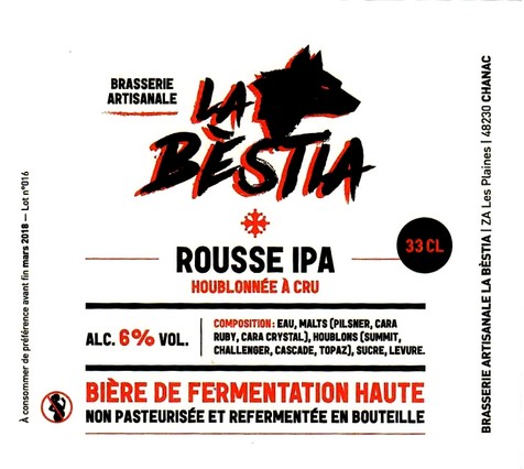 etiquette BRASSERIE LA BESTIA 19