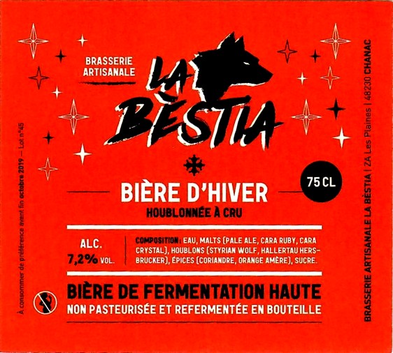 etiquette BRASSERIE LA BESTIA 20