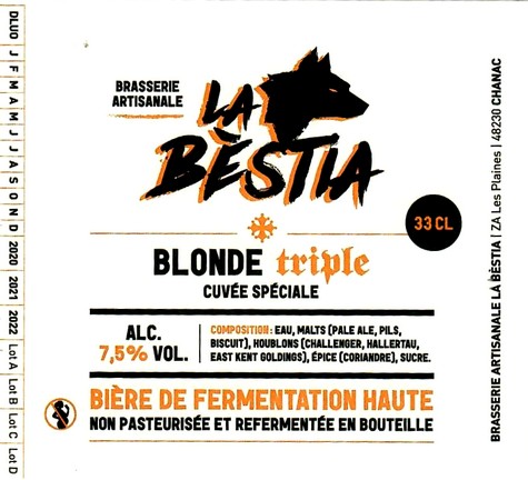 etiquette BRASSERIE LA BESTIA 23