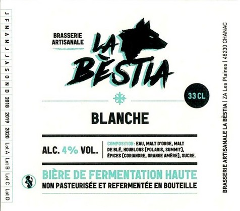 Etiquette BRASSERIE LA BESTIA 25