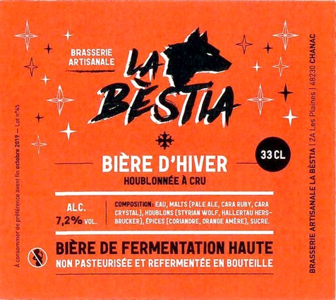 Etiquette BRASSERIE LA BESTIA 27