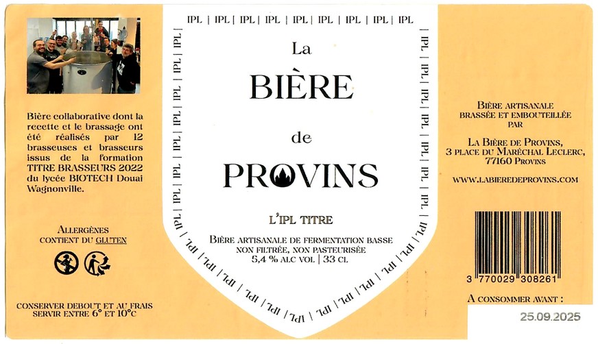 Etiquette BRASSERIE LA BIERE DE PROVINS 05