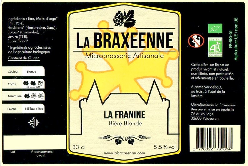 Etiquette BRASSERIE LA BRAXEENNE 20 Etiquette BRASSERIE LA BRAXEENNE 20