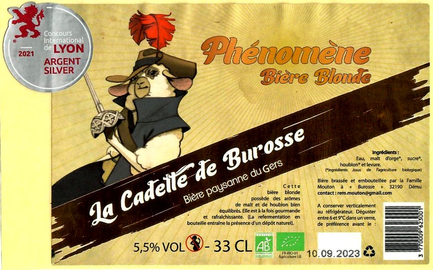 Etiquette BRASSERIE LA CADETTE DE BUROSSE 02