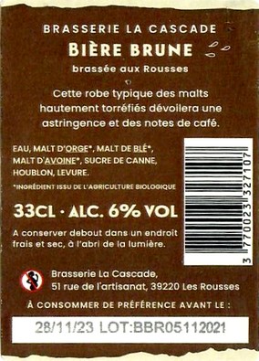 Etiquette BRASSERIE LA CASCADE 02B