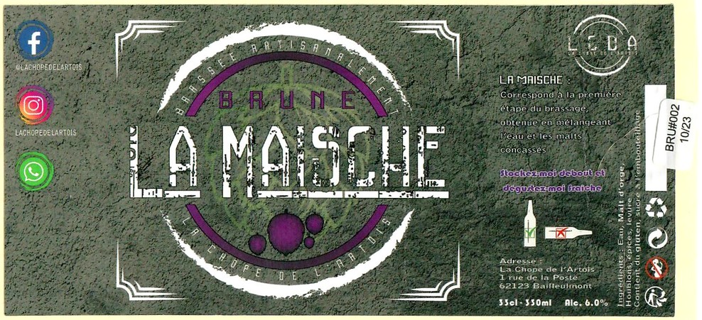 Etiquette BRASSERIE LA CHOPE DE L'ARTOIS 01