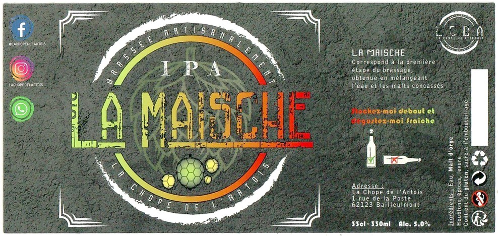 Etiquette BRASSERIE LA CHOPE DE L'ARTOIS 03