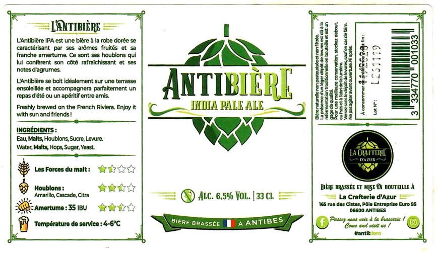 etiquette BRASSERIE LA CRAFTERIE D'AZUR 04