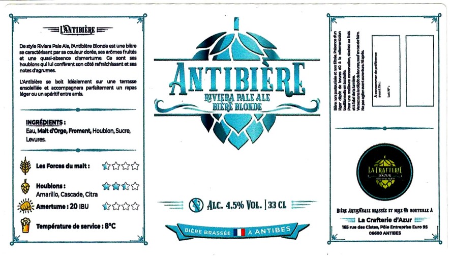 etiquette BRASSERIE LA CRAFTERIE D'AZUR 06