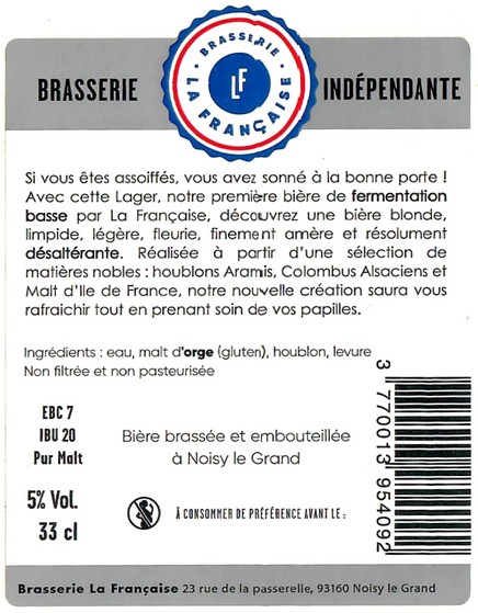 Etiquette BRASSERIE LA FRANCAISE 04B