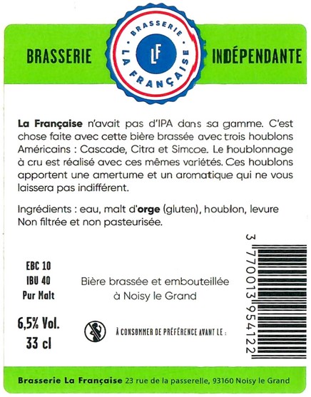 Etiquette BRASSERIE LA FRANCAISE 05B
