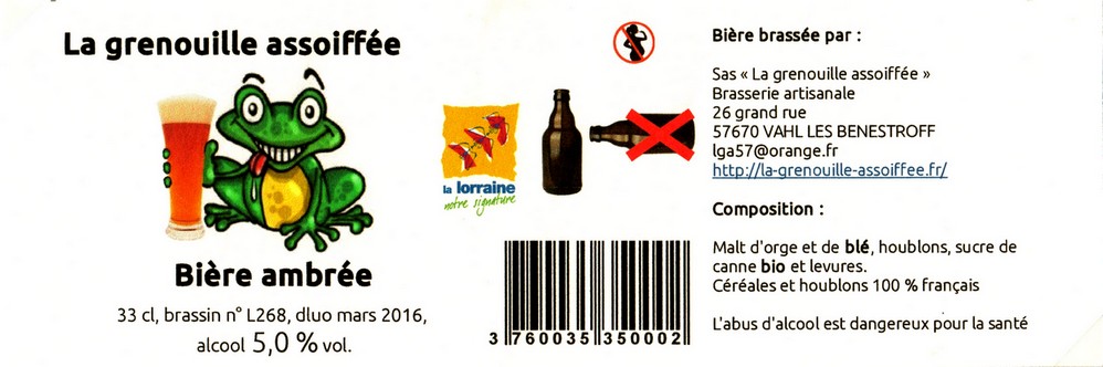 etiquette BRASSERIE LA GRENOUILLE ASSOIFFEE 22