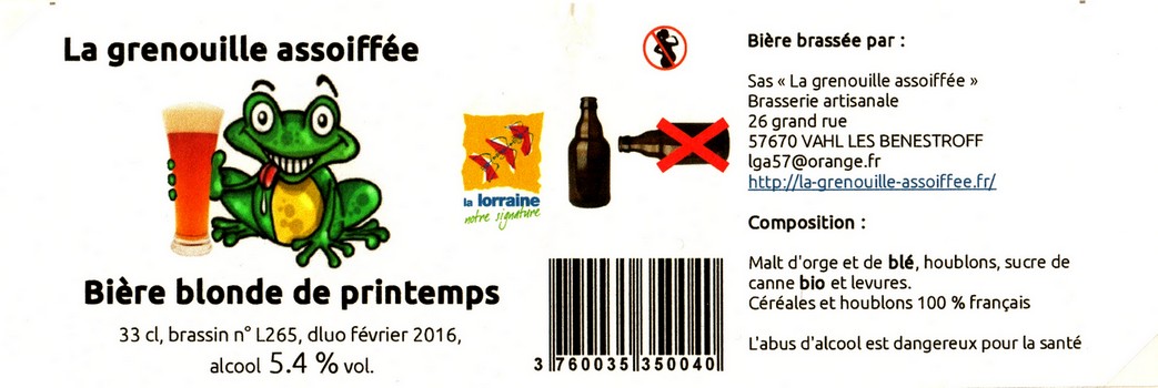 etiquette BRASSERIE LA GRENOUILLE ASSOIFFEE 25