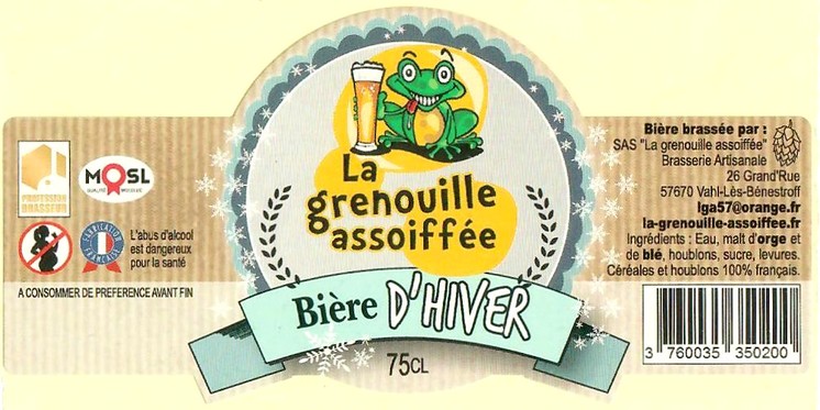 Etiquette BRASSERIE LA GRENOUILLE ASSOIFEE 33