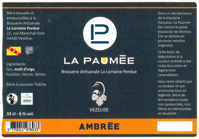 Etiquette BRASSERIE LA LORRAINE PERDUE 17