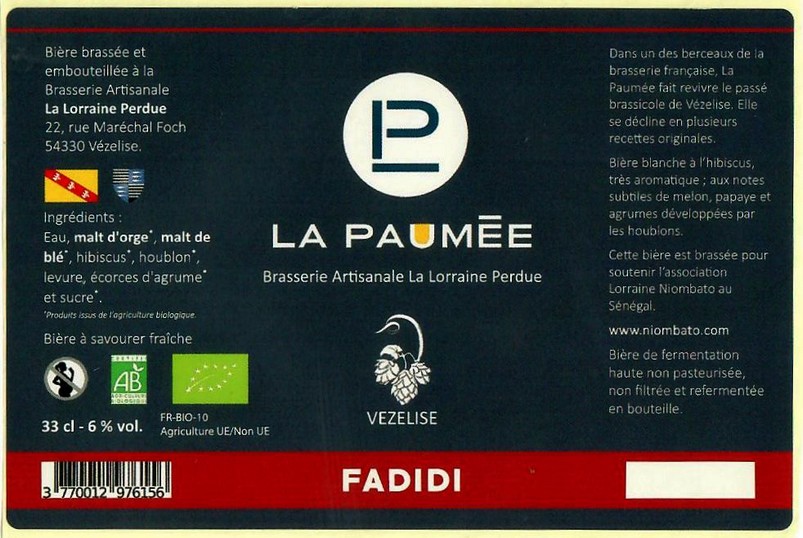 Etiquette BRASSERIE LA LORRAINE PERDUE 25