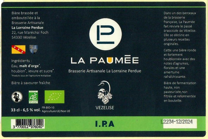 Etiquette BRASSERIE LA LORRAINE PERDUE 26