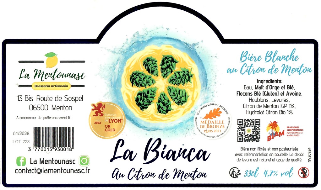 Etiquette BRASSERIE LA MENTOUNASC 06