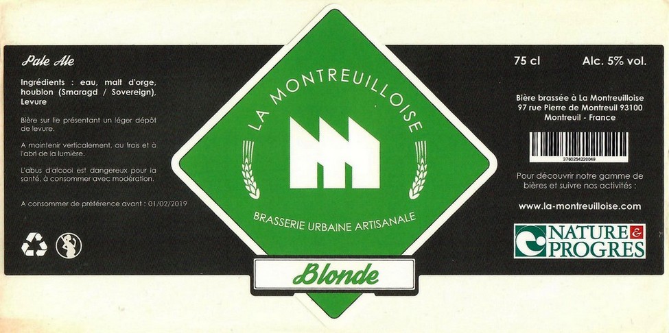 Etiquette BRASSERIE LA MONTREUILLOISE 08