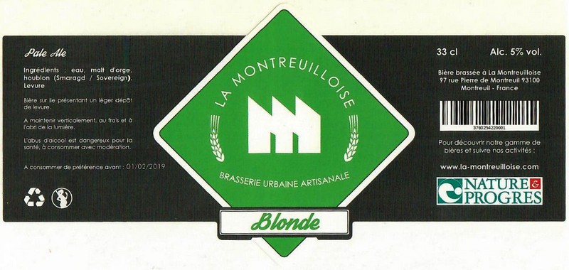 Etiquette BRASSERIE LA MONTREUILLOISE 15