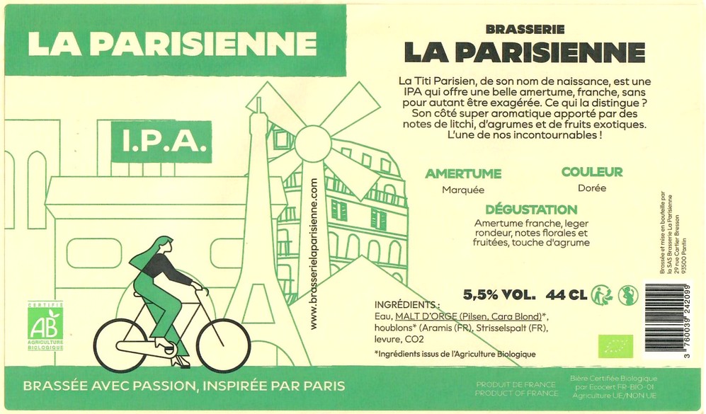 Etiquette BRASSERIE LA PARISIENNE 96