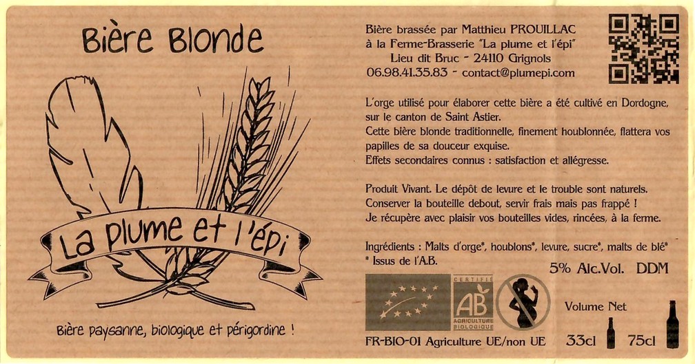 Etiquette BRASSERIE LA PLUME ET L'EPI 20