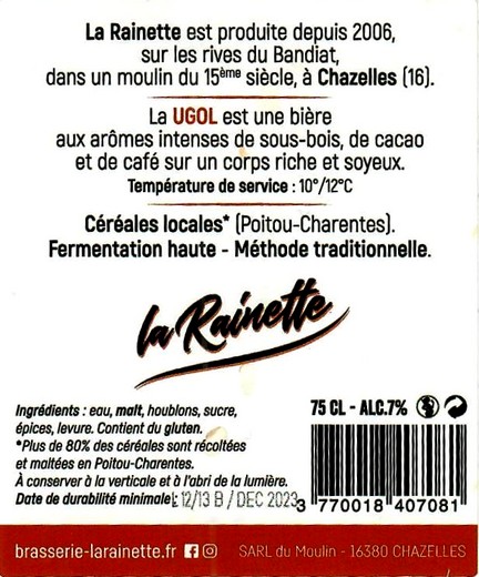 Etiquette BRASSERIE DE LA RAINETTE 15B
