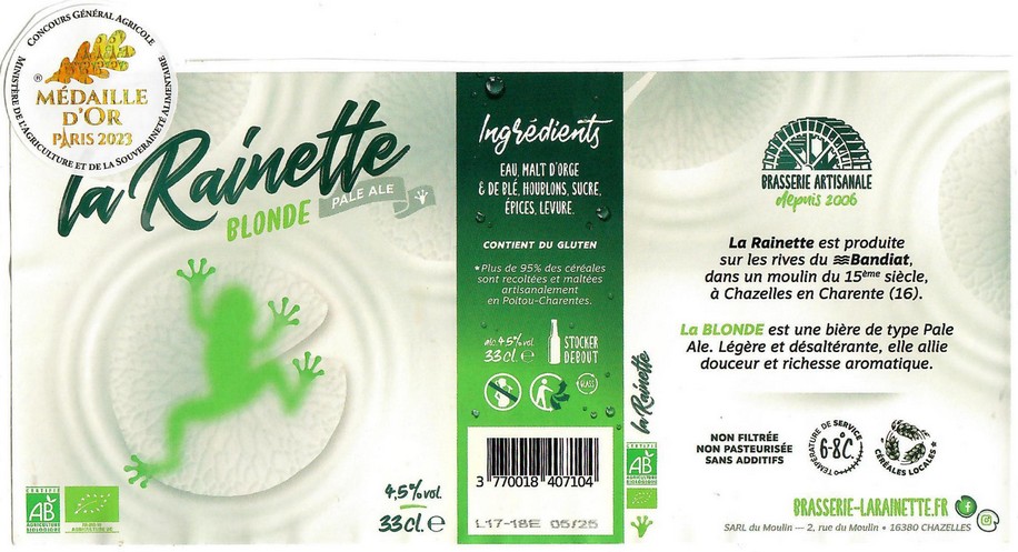 Etiquette BRASSERIE LA RAINETTE 19