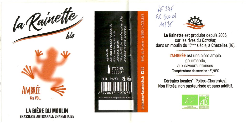 Etiquette BRASSERIE LA RAINETTE 20