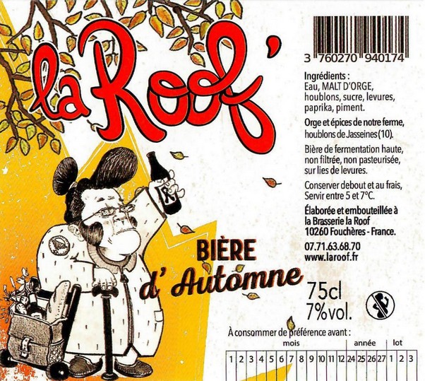 Etiquette BRASSERIE LA ROOF 44