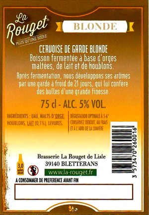 etiquette BRASSERIE LA ROUGET DE LISLE 113B