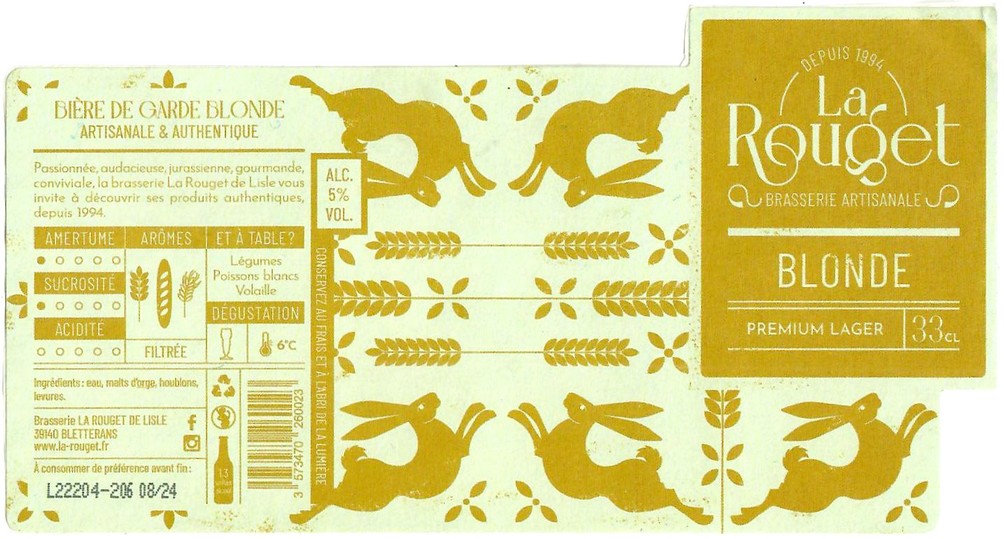 Etiquette BRASSERIE LA ROUGET DE LISLE 137