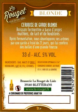 etiquette BRASSERIE LA ROUGET DE LISLE 97B