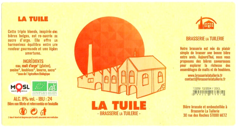 Etiquette BRASSERIE LA TUILERIE 22