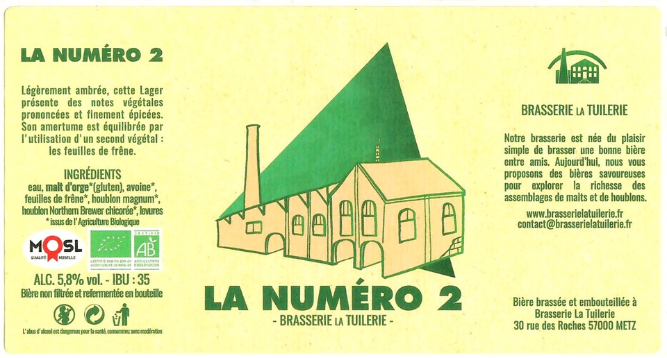 Etiquette BRASSERIE LA TUILERIE 55