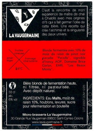 Etiquette BRASSERIE LA VAUGERMAINE 09B