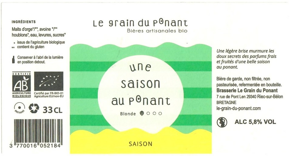 Etiquette BRASSERIE LE GRAIN DU PONANT 18
