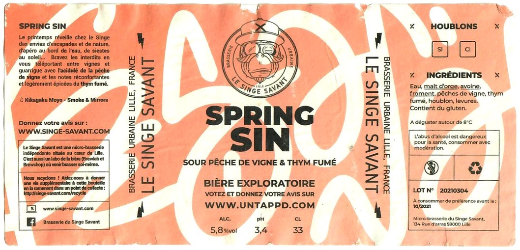 Etiquette BRASSERIE LE SINGE SAVANT 13