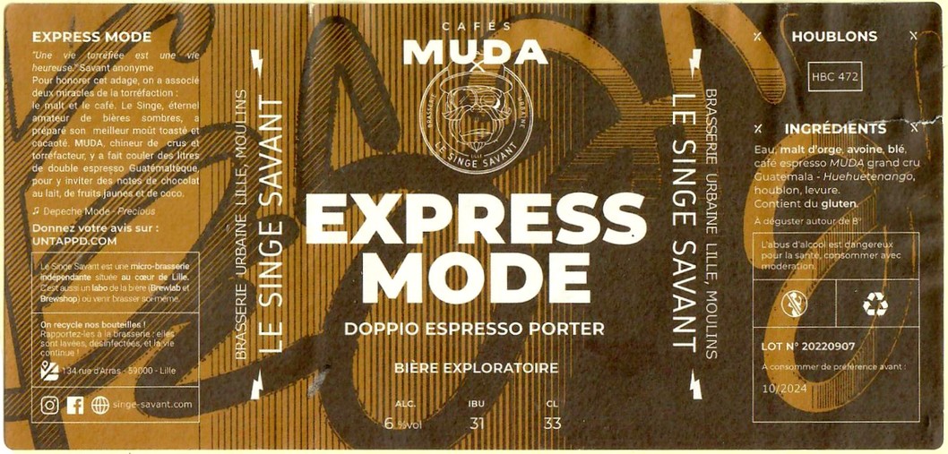 Etiquette BRASSERIE LE SINGE SAVANT 14