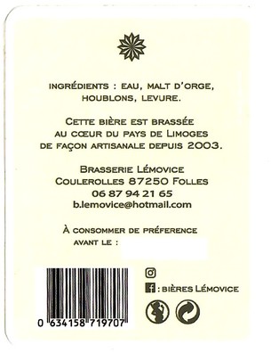 Etiquette BRASSERIE LEMOVICE 04B