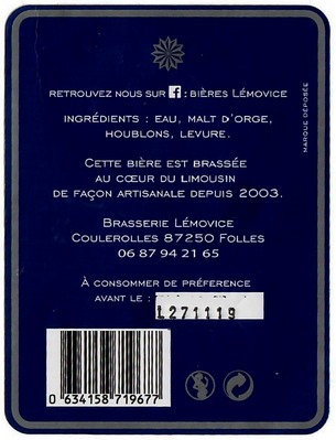 Etiquette BRASSERIE LEMOVICE 06B