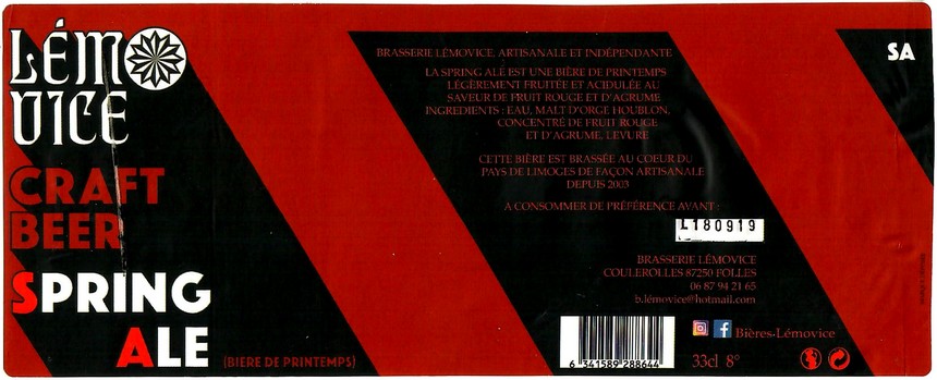 Etiquette BRASSERIE LEMOVICE 07