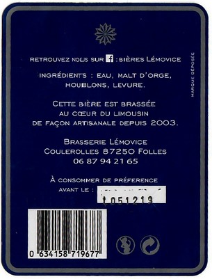 Etiquette BRASSERIE LEMOVICE 10B