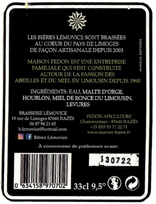 Etiquette BRASSERIE LEMOVICE 14B